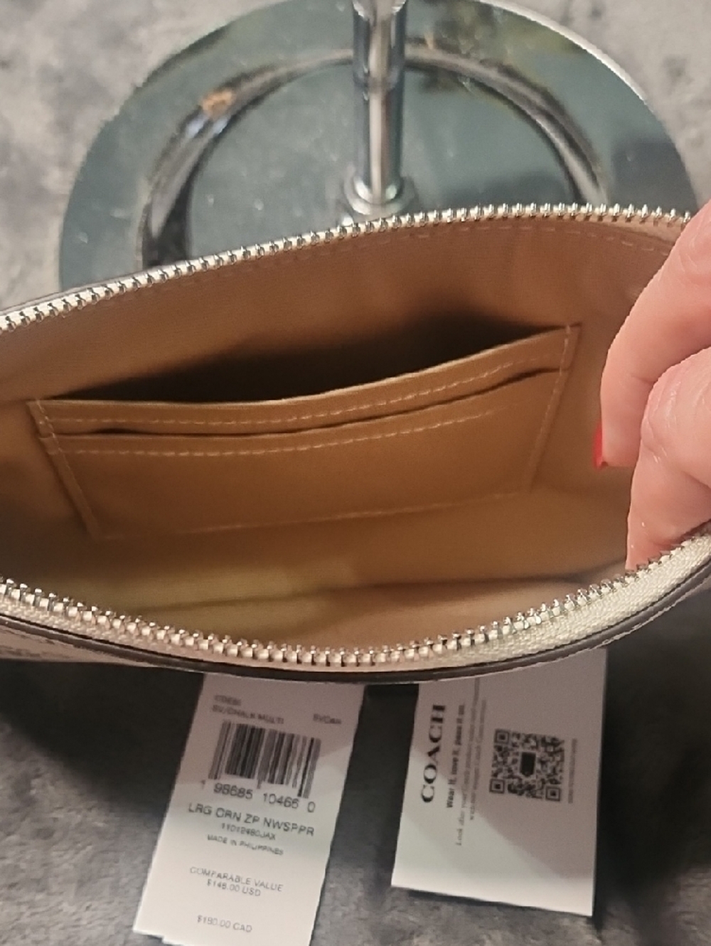 Coach Beige Newspaper Print Zip Wristlet - Picture 4 of 6
